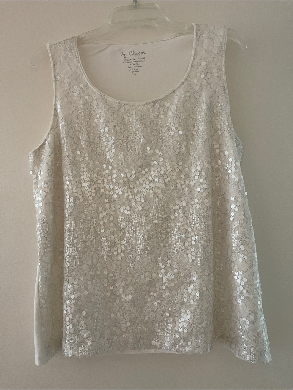 Chico's Cream Sequin Sleeveless Tank Top
